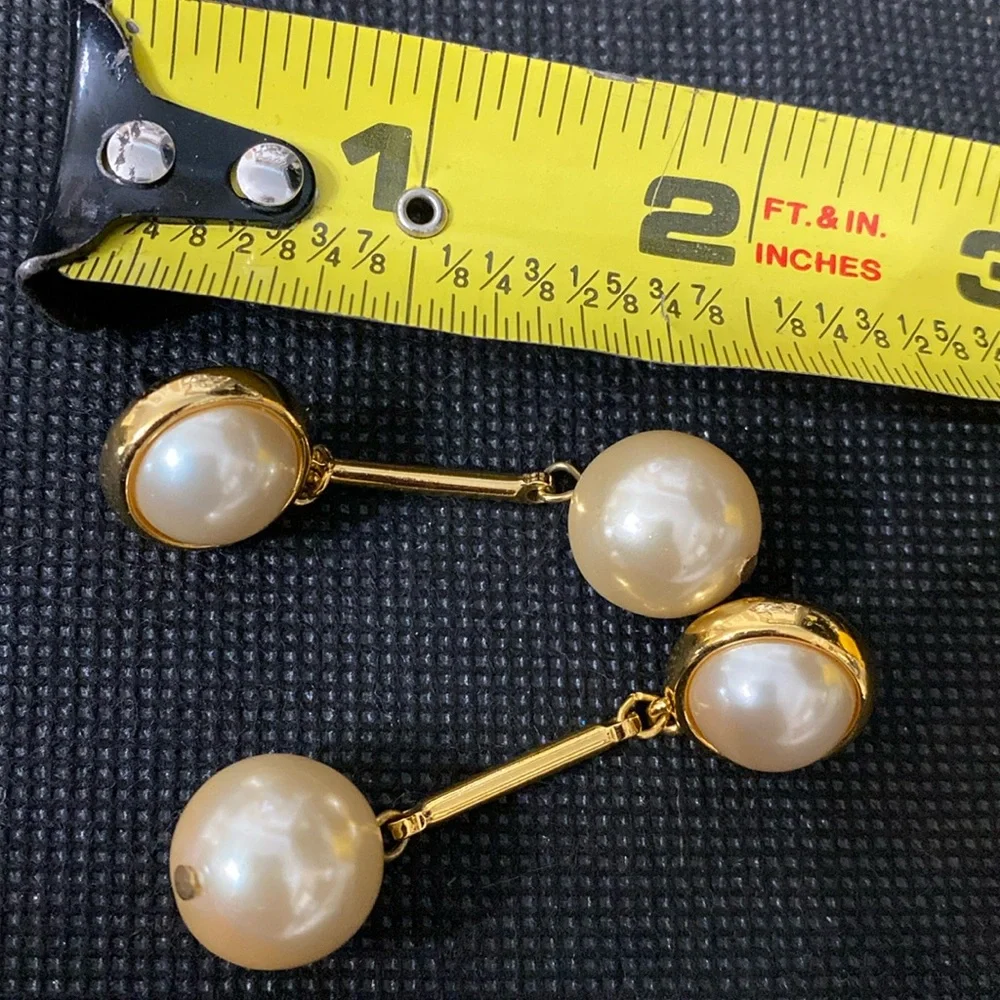 Vintage Liz Claiborne Dangling Faux pearls with Gold tone trim
